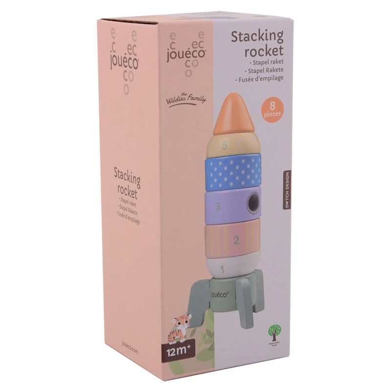 Дървена дидактическа играчка Jouéco за низане и сортиране, Ракета